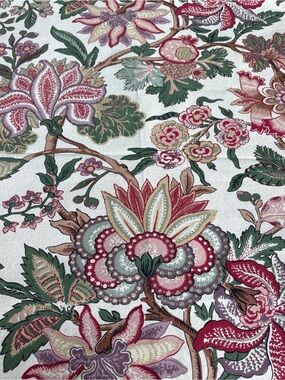 Floral Botanical Print Fabric -Tablecloth Pink, Green, Cream Vintage Chaps